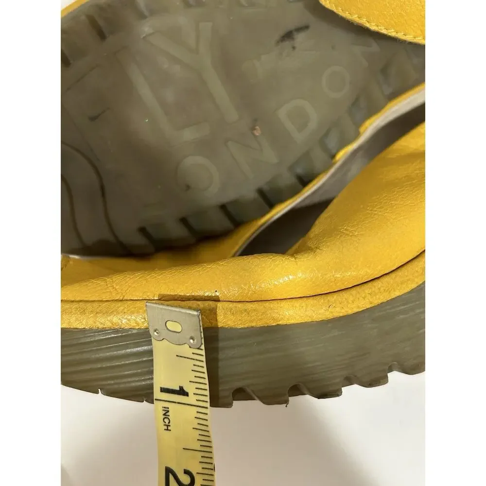 fly London leather sandal Yellow Ankle Strap Platform Size 8